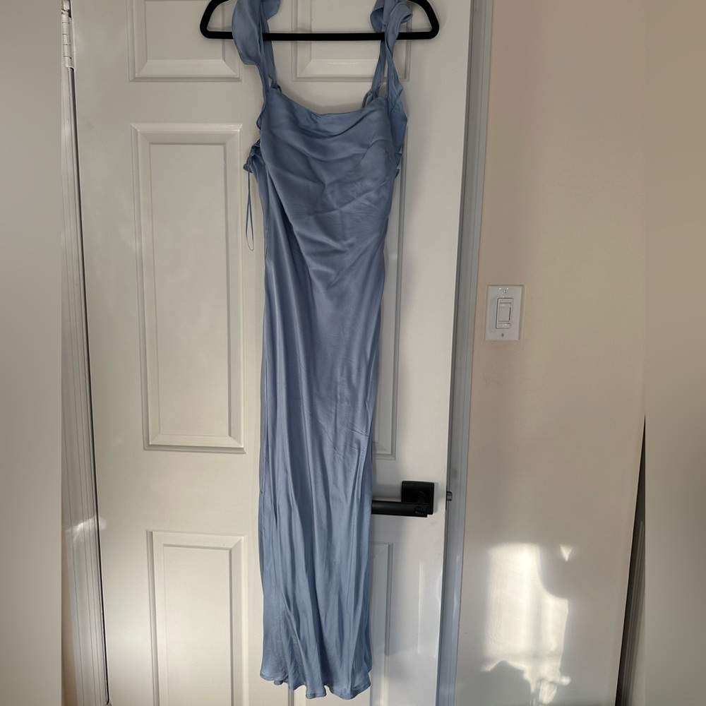 ASTR the Label Bryna Ruffle Strap Satin Maxi Dress - Baby Blue - Picture 3 of 4